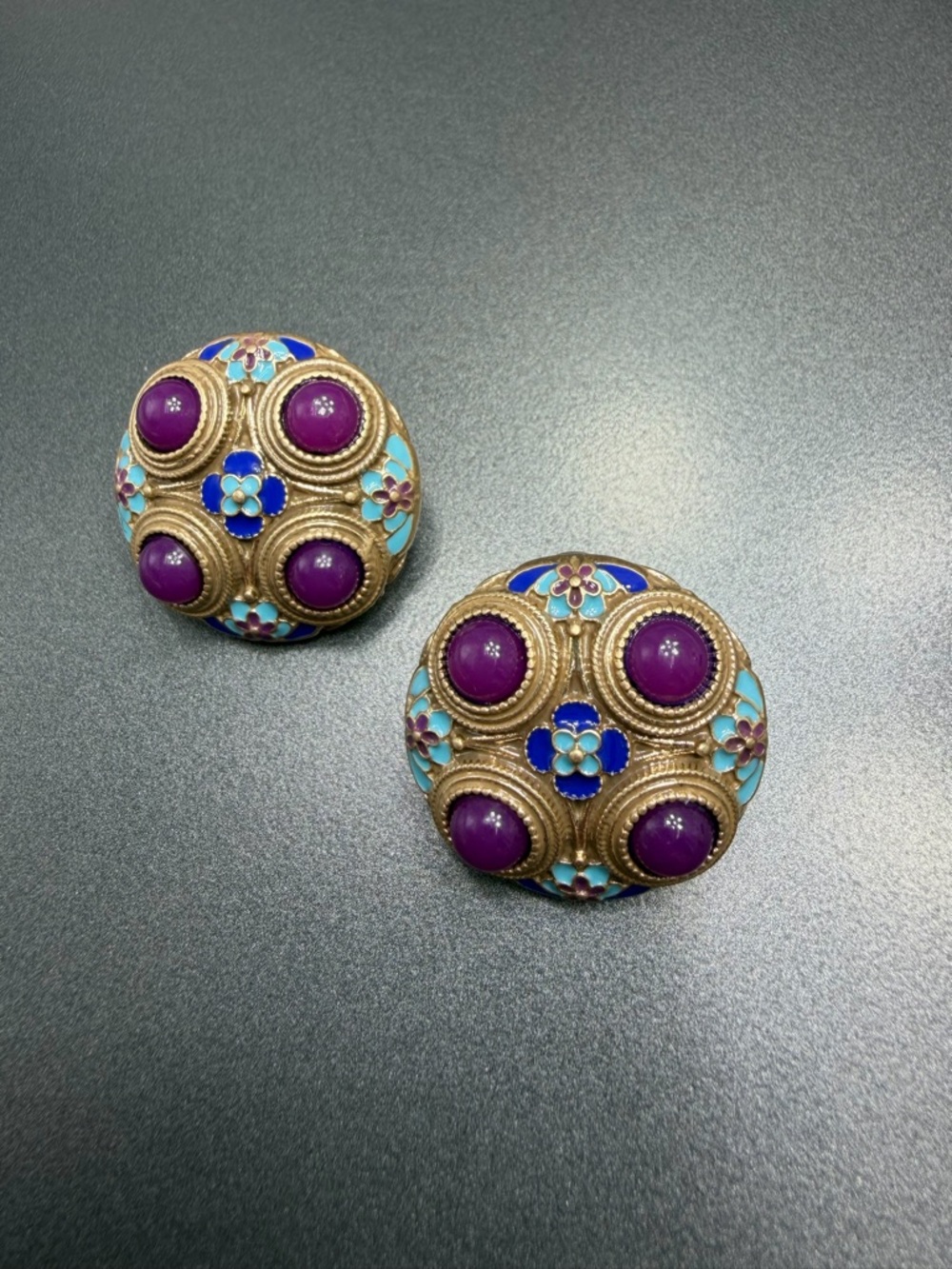 Vintage-Inspired Purple Enamel Dome Pierced earrings #343UE